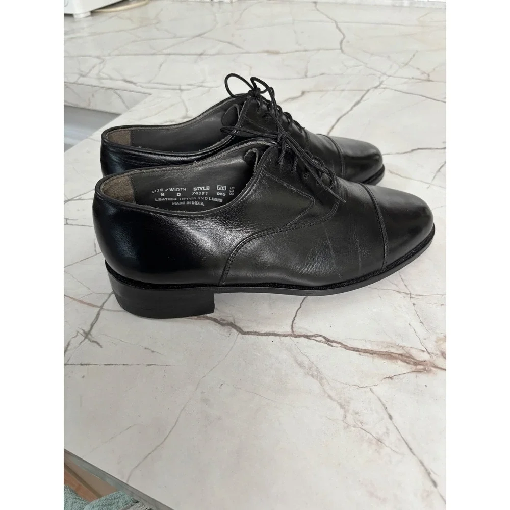 Oakton Classics Mens Black Leather Cap Toe Oxford Dress Shoes Cat's Paw Heel 8 D